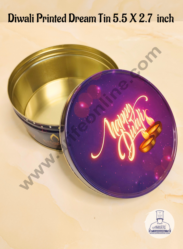 CAKE DECOR™ Dream Cake Tin Torte Cake Cookie Cake Tin Happy Diwali Printed Design  - Violet color - 5.5 x 2.7 Inch