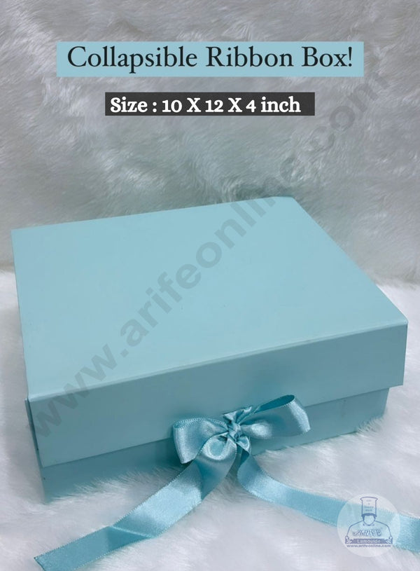 CAKE DECOR™ Sky Blue Color Folding Hard Hamper Box with ribbon | 10X12X4 Inch | Gift Box | Present Box - 1 Pc |  (SBBX-HFFB-D15)