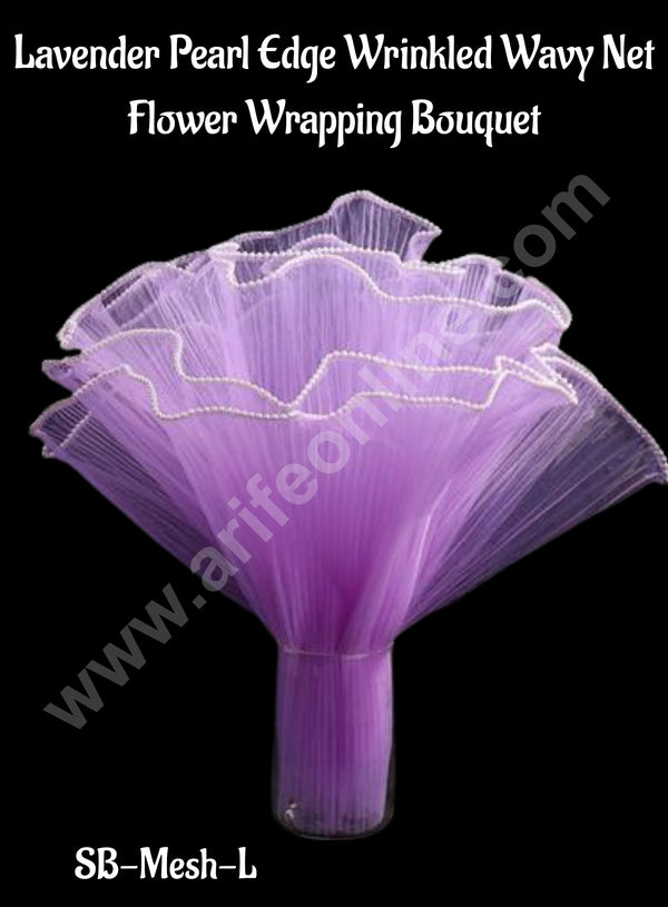 CAKE DECOR™ Lavender Pearl Edge Wrinkled Wavy Net Flower Wrapping Bouquet  | Flower Wrapping Mesh | (SB-Mesh-L)| 1 Pc|