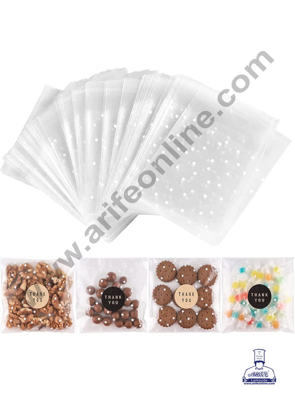 CAKE DECOR™ Polka Dot Mini Packaging Bags | Cellophane Small Bags | Transparent Cookie Bags Cookie Pouch for Candy,Cookies and Biscuits Packaging | Self Adhesive | 100 Pcs