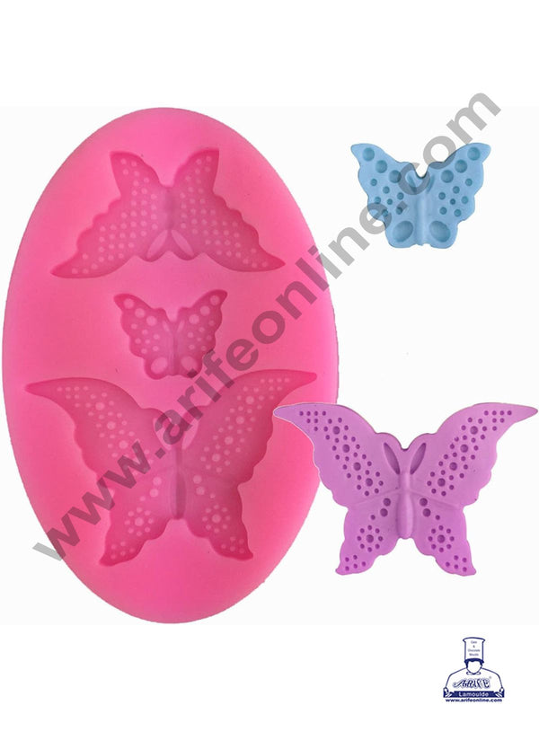 Cake Decor Silicone 3 Cavity Butterfly Shape Pink Fondant Marzipan Mould -02