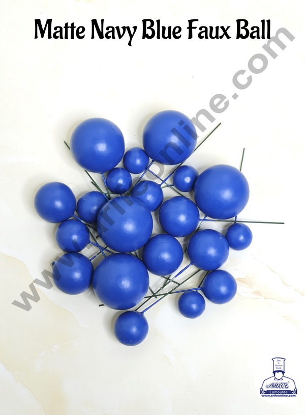 CAKE DECOR™ Matte Navy Blue Faux Ball Topper For Cake and Cupcake Decoration - 20 pcs Pack