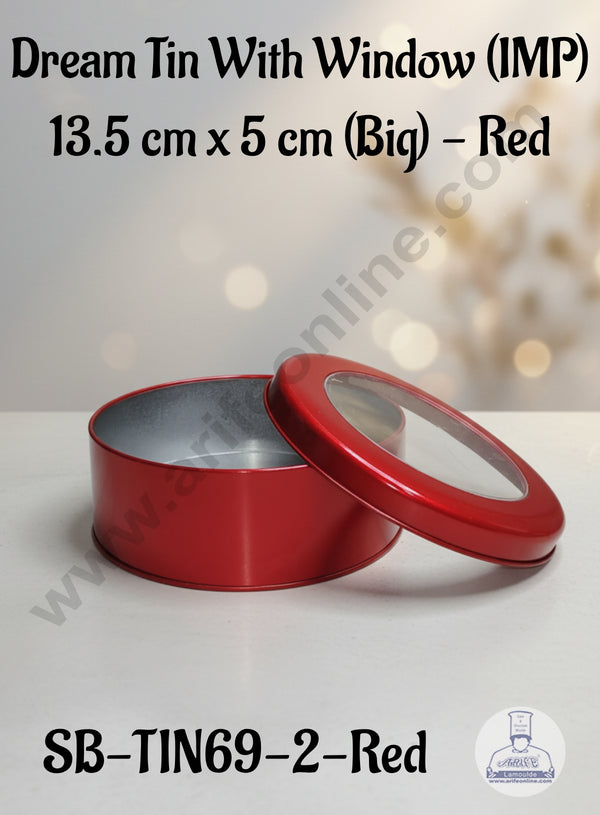 CAKE DECOR™ Dream Tin with Window (IMP) | Dream Cake Tin | Torte cake | Cookie |Red| 13.5 cm x 5 cm  |Big