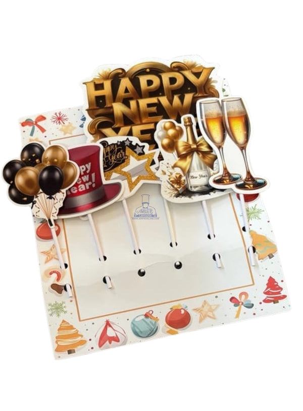 CAKE DECOR™ 6 pcs Set Of New Year's Eve themed paper toppers For Cake And Cupcake - Design 02