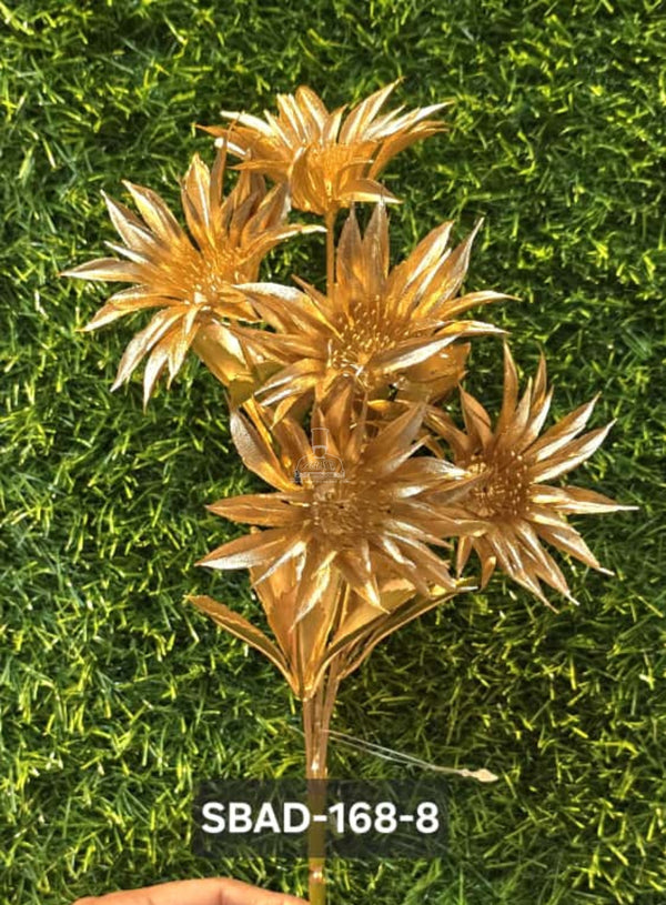 CAKE DECOR™ Metallic Gold Artificial Starburst Flower Stem/Bunch | Decorative Item For Cake Decoration- 1 Stick (SBAD-168-8)