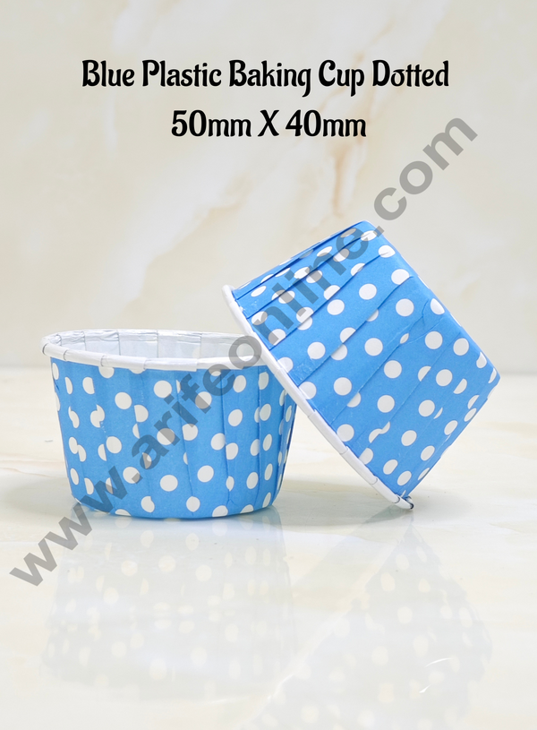 Cake Decor™ Blue Plastic Baking Cup Dotted Direct Bake-able Paper Muffin Cups (50mm X 40mm ) (100 Pcs)