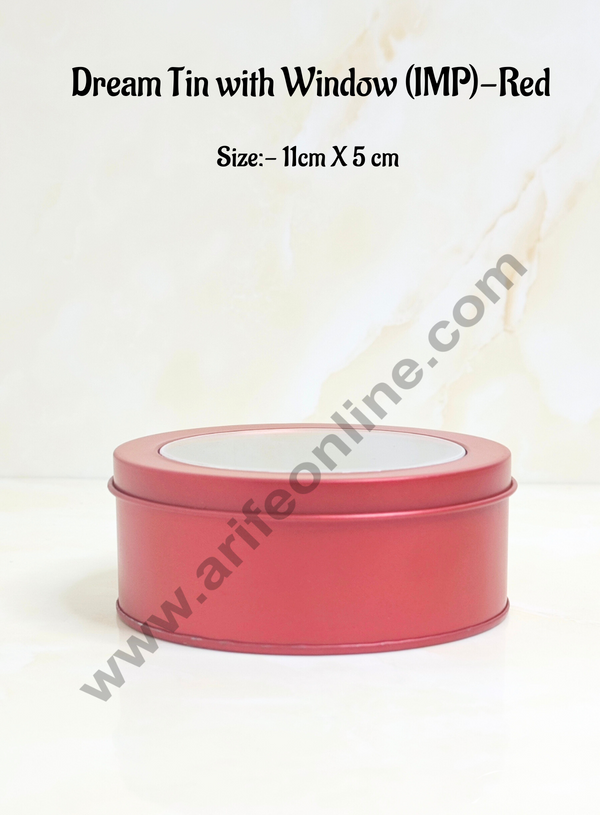 CAKE DECOR™ Dream Tin with Window (IMP) | Dream Cake Tin Torte cake Cookie Cake Tin - Red Color - 11 cm X 5cm