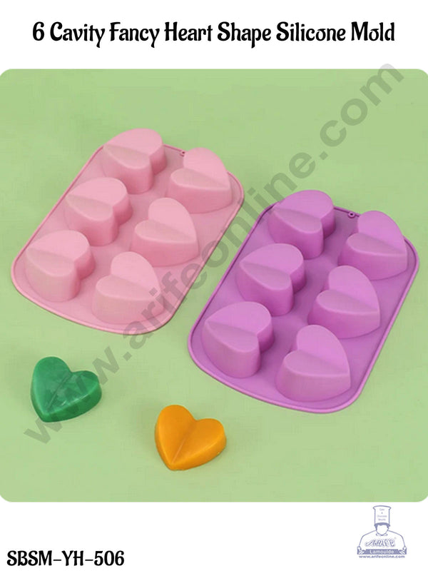 CAKE DECOR™ 6 Cavity Fancy Heart Shape Silicone Chocolate Mould Tray | Soap, Candle and Muffin Mould