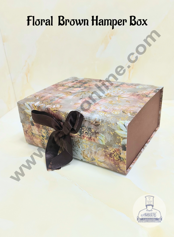 CAKE DECOR™ Floral Brown Folding Hard Hamper Box | Gift Box | Present Box - 1 Pc