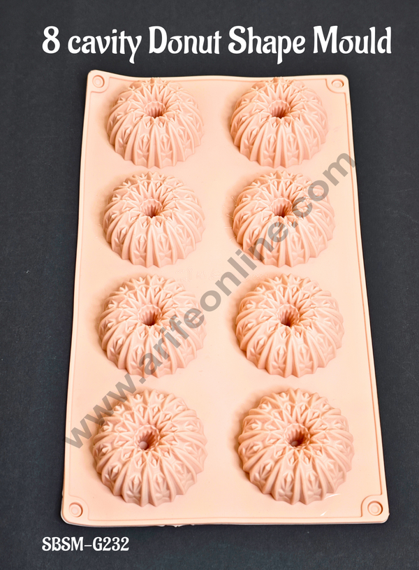 CAKE DECOR™ 8 cavity Donut Shape With Intricate Design Silicone Mould 7 X 2 cm | Muffin Mould