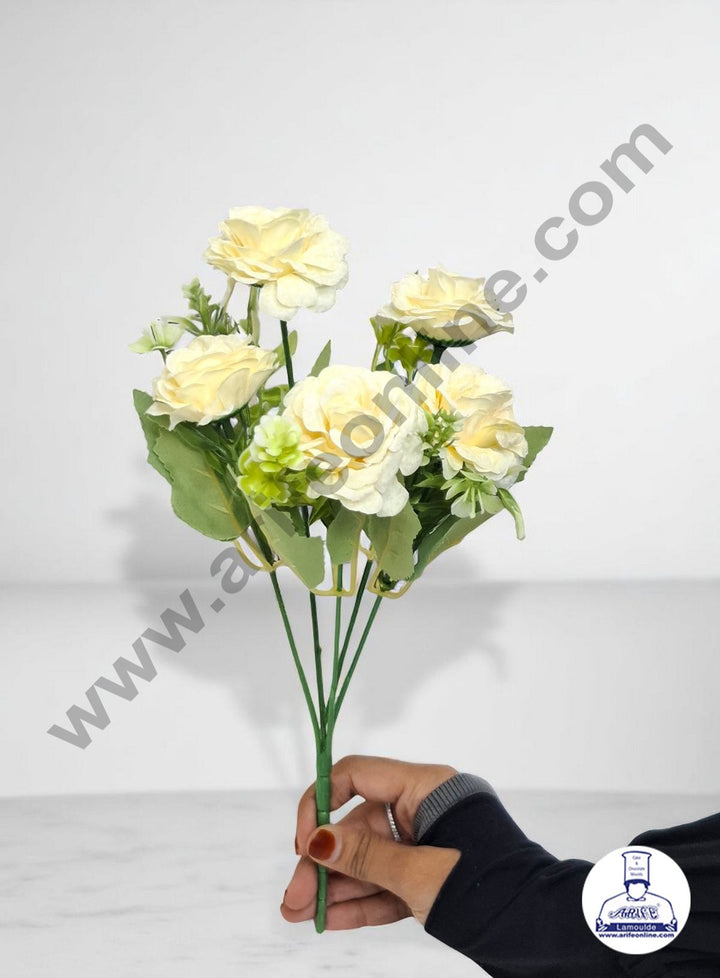 Flower Rife Home Cream French Rose Artificial Flower bunch For Cake Decoration ...