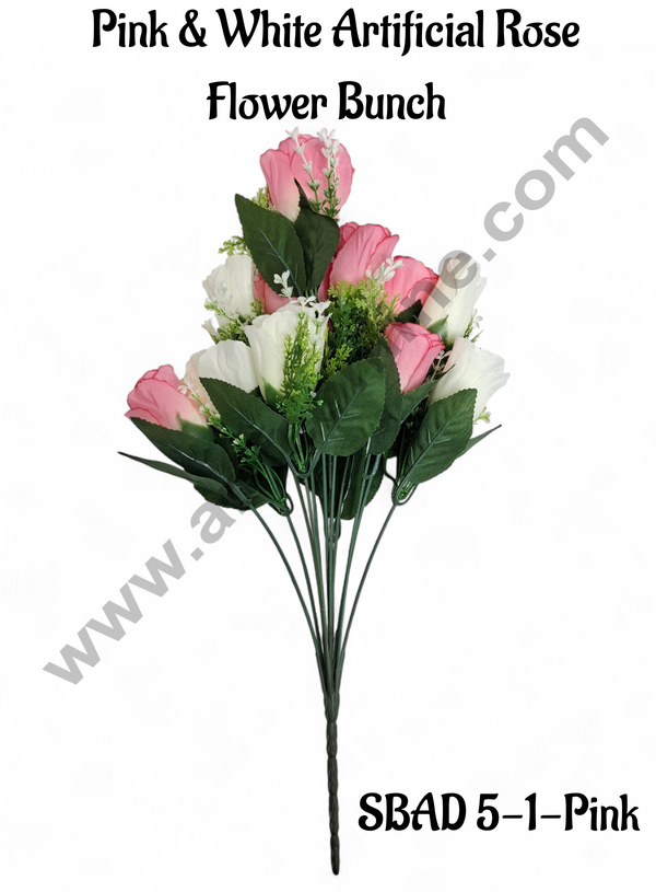 Pink & White Artificial Rose Flower bunch For Cake Decoration – ( 1 Bunch ) Cake Decor™