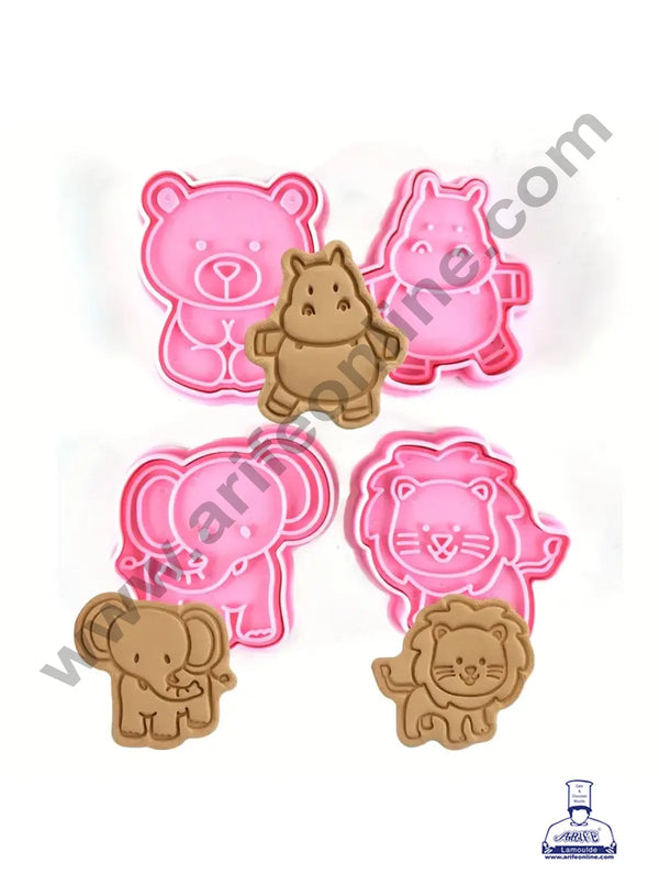 CAKE DECOR™ 4 Pcs Animals Shape Plastic Biscuit Cutter 3D Cookie Cutter