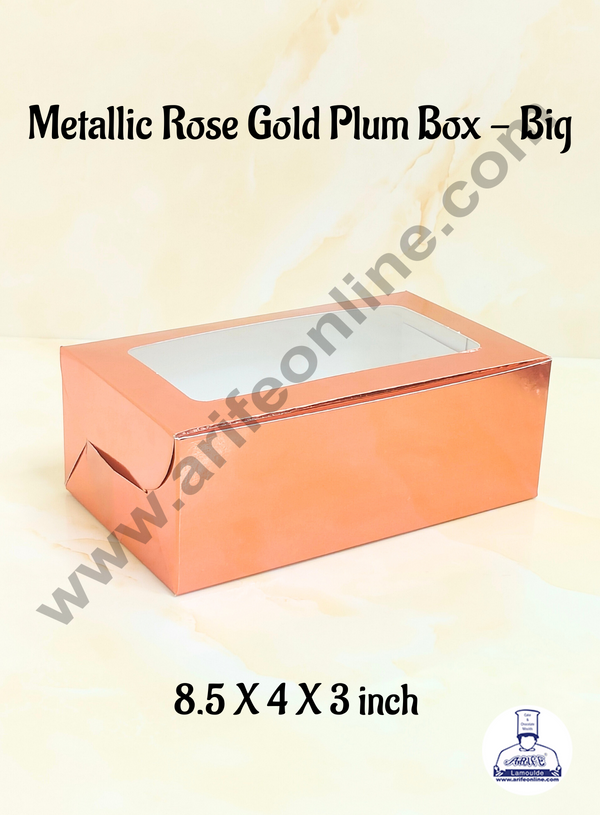 Cake Decor Rose Gold Plum Cake Box Clear Window, Plum Carriers - Big 500g (10 Pcs Pack )