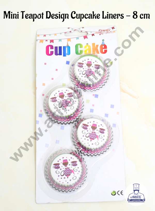 Cake Decor™ Mini Purple Teapot Design Cupcake Liner - 8 cm | Baking Cups | Cupcake Mold Paper | Muffin Paper  Random | 100 pcs Pack