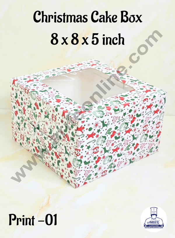 CAKE DECOR™ White Christmas design 1/2 kg Cake Box (8 x 8 x 5 inch) | Small | Print -01 | 10 Pcs Pack