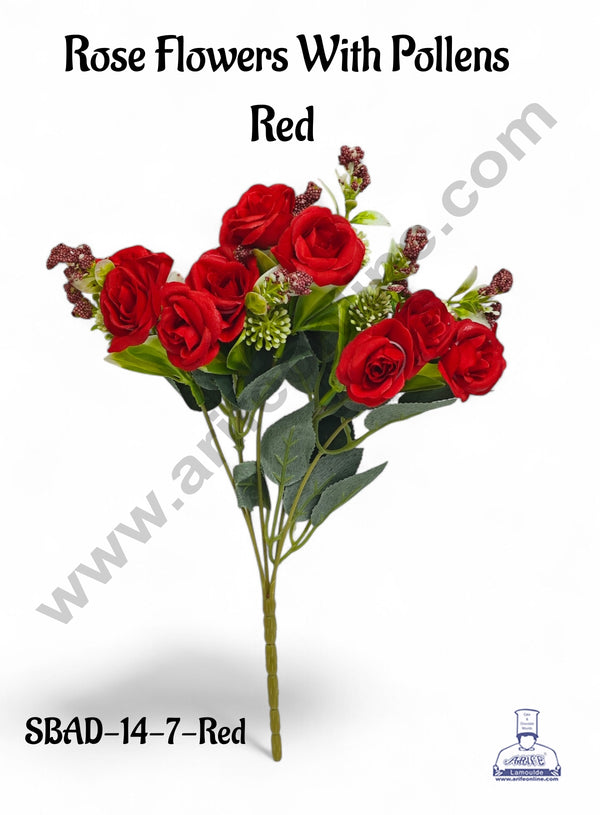 Red Rose Flower With Pollens Artificial Flower bunch For Cake Decoration – ( 1 Bunch ) Cake Decor™
