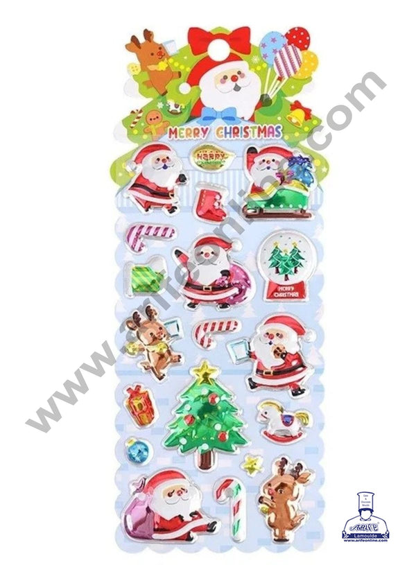 Cake Decor™ 3D Christmas Themed Stickers With Cute Santa Claus X-MAS Tree Reindeer with 13 Blister Stickers Fun for Kids (1 Sheet)(Design- 01)