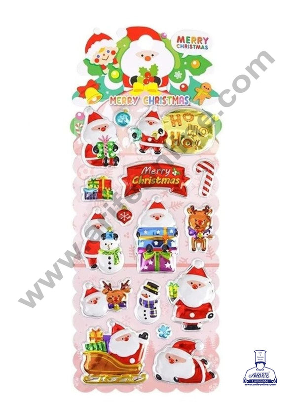 Cake Decor™ 3D Christmas Themed Stickers With Cute Santa Claus X-MAS Tree Reindeer Christmas Gift with 13 Blister Stickers Fun for Kids (1 Sheet)(Design- 02)