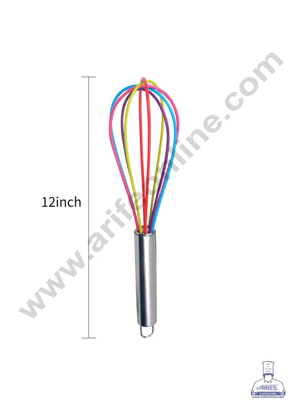 CAKE DECOR™ 12 inch Silicone Whisk with Stainless Steel Handle | Silicone Wire Whisk - Multi Color