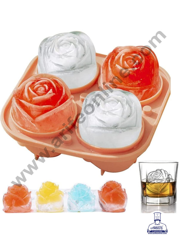 CAKE DECOR™ 4 Cavity Rose Shape Ice Cube Tray Silicone Ice Cube Maker