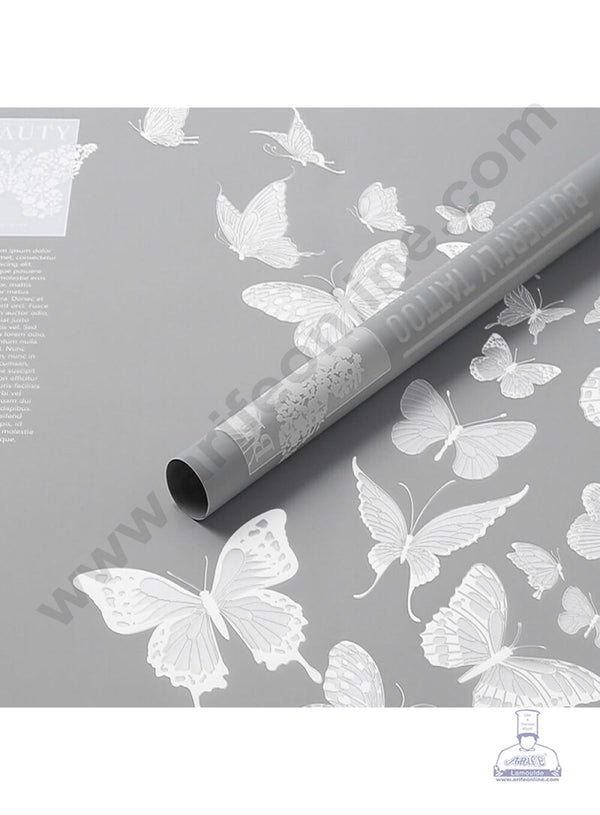 Butterfly Design Korean Wrapping Sheet | Premium Flower Wrapper (Grey)- CAKE DECOR™