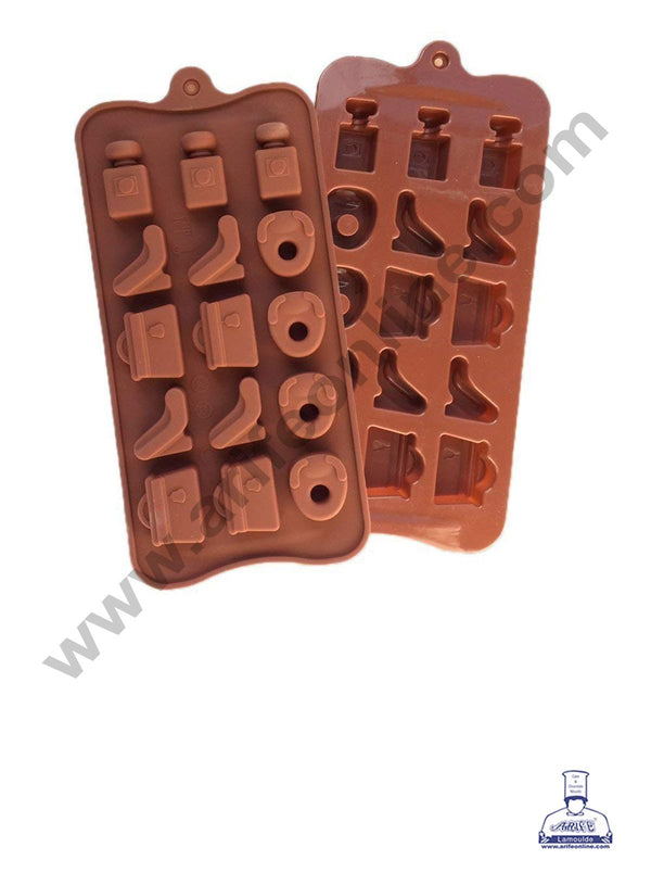 Cake Decor Silicon 15 Cavity New Purse, Sandal and Prefume Bottle Design Brown Chocolate Mould, Ice Mould, Chocolate Decorating Mould