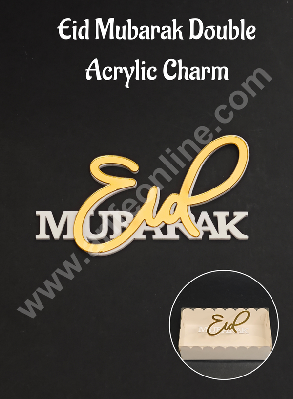 Eid Mubarak Double Acrylic Charm | Gold & White Acrylic Eid Topper