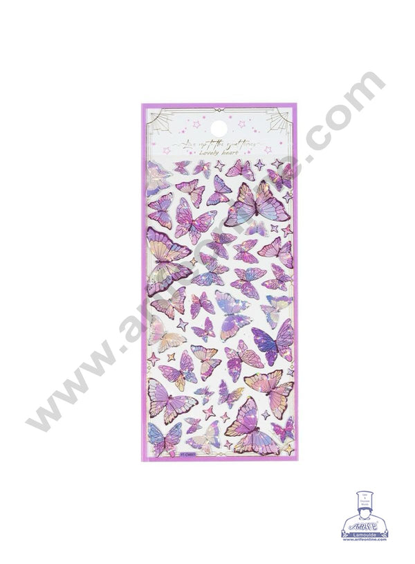 Cake Decor™  3D Light Purple Holographic Glitter Butterflies Stickers for Kids Crafts