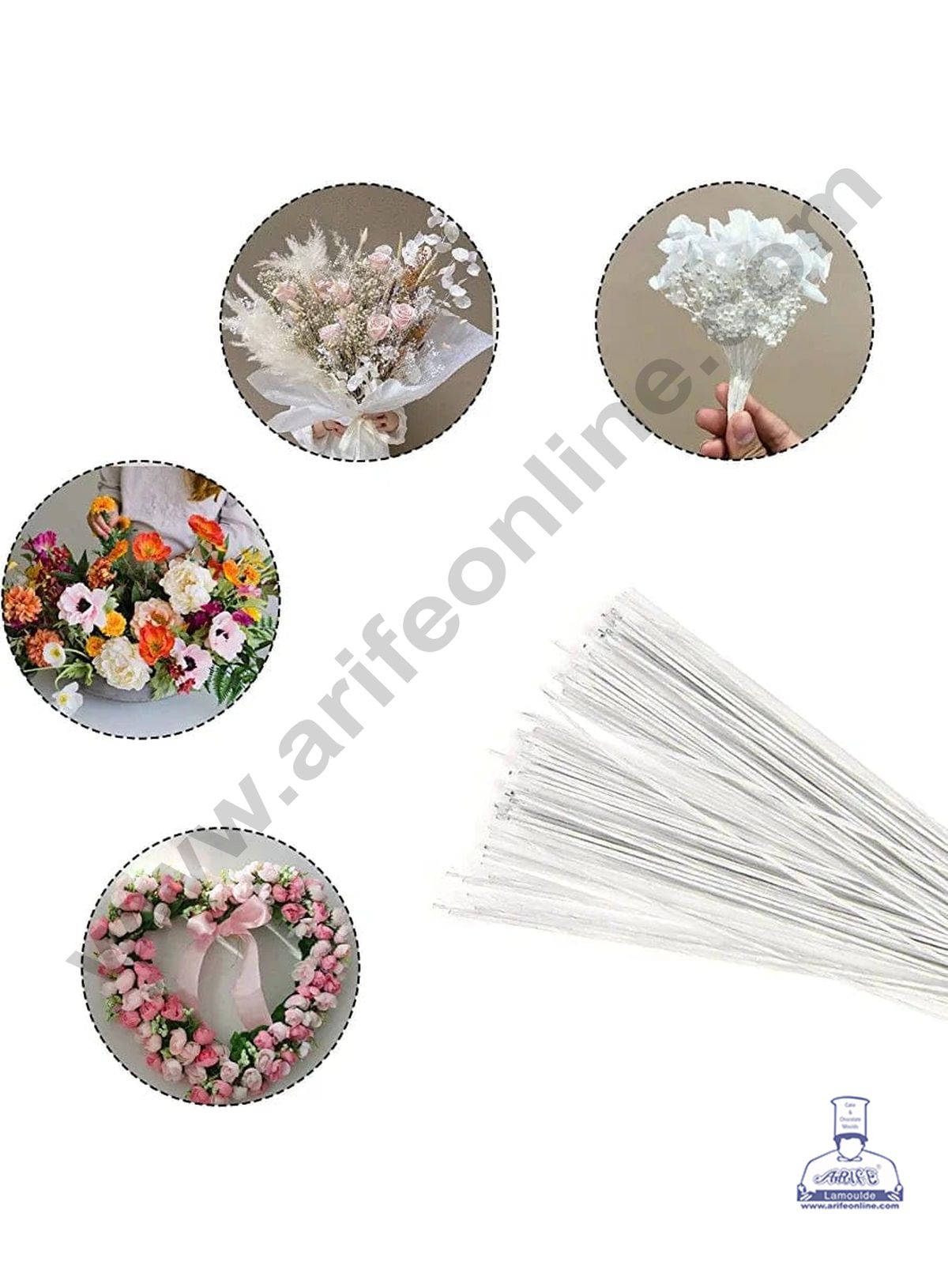 Flower Rife Cake Decor White Floral Stem Wire for Artificial Flower Making Gauge W ...