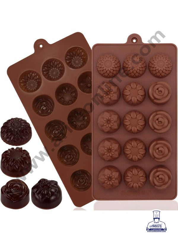 Cake Decor Silicon 15 Cavity Flowers Design Brown Chocolate Mould, Ice Mould, Chocolate Decorating Mould