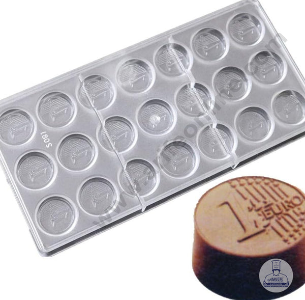 CAKE DECOR™ 21 cavities Euro coin shape hard Polycarbonate chocolate fondant mould│SB-2081│