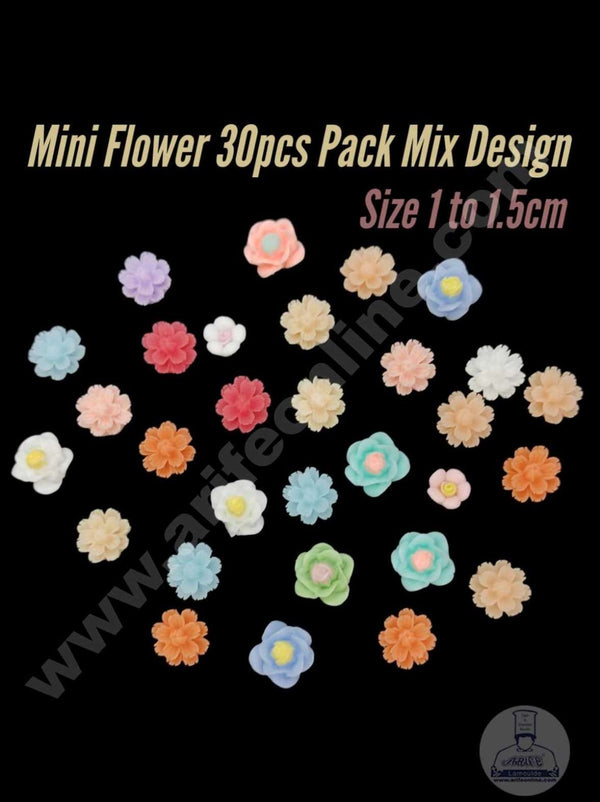 CAKE DECOR™ Mini Flower Resin Charms Flatback For Cake & Cupcake Decoration Toppers - 30 Pcs Pack