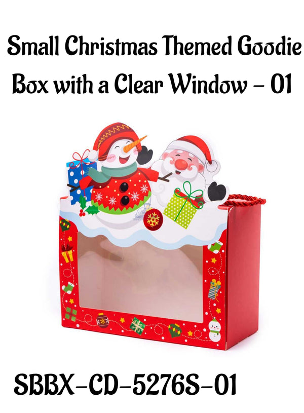 Small Christmas Themed Goodie  Box with a Clear Window - 01 | 16 x 8 x 12 cm | 1 Piece - CAKE DECOR™