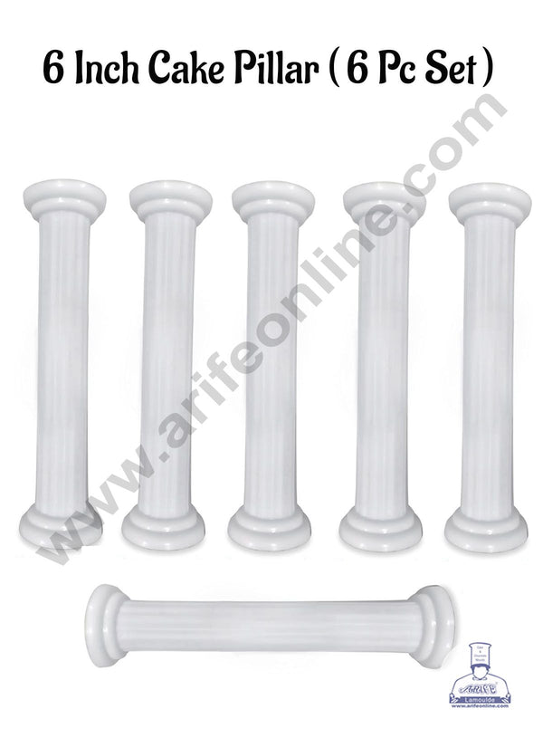 CAKE DECOR™ 6 Piece Plastic Cake Pillars Wedding Cake Stand Tiered Cake Construction ( 6 Inch )