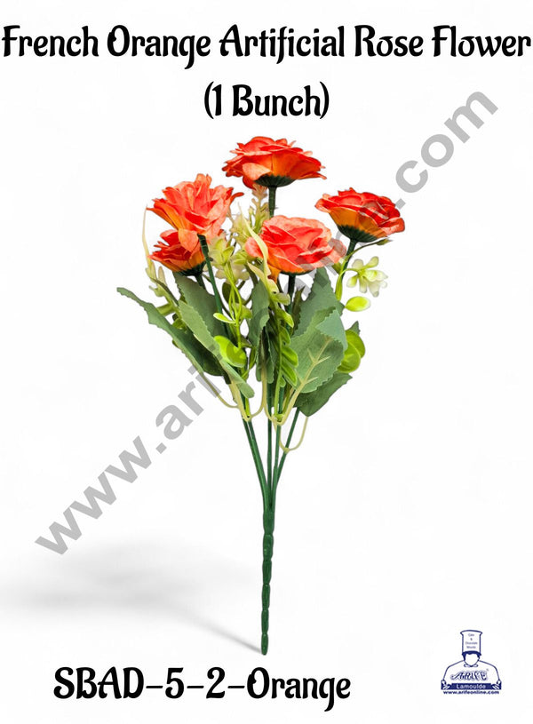 Orange French Rose Artificial Flower bunch For Cake Decoration – ( 1 Bunch ) Cake Decor™