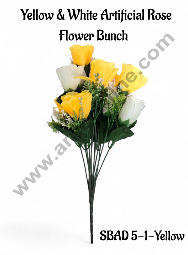 Yellow & White Artificial Rose Flower bunch For Cake Decoration – ( 1 Bunch ) Cake Decor™