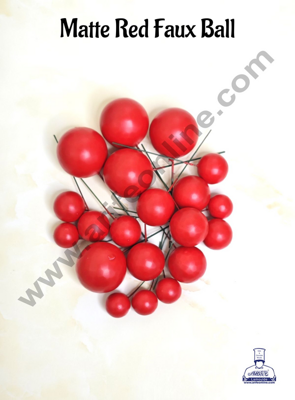 CAKE DECOR™ Matte Red Faux Ball Topper For Cake and Cupcake Decoration - 20 pcs Pack