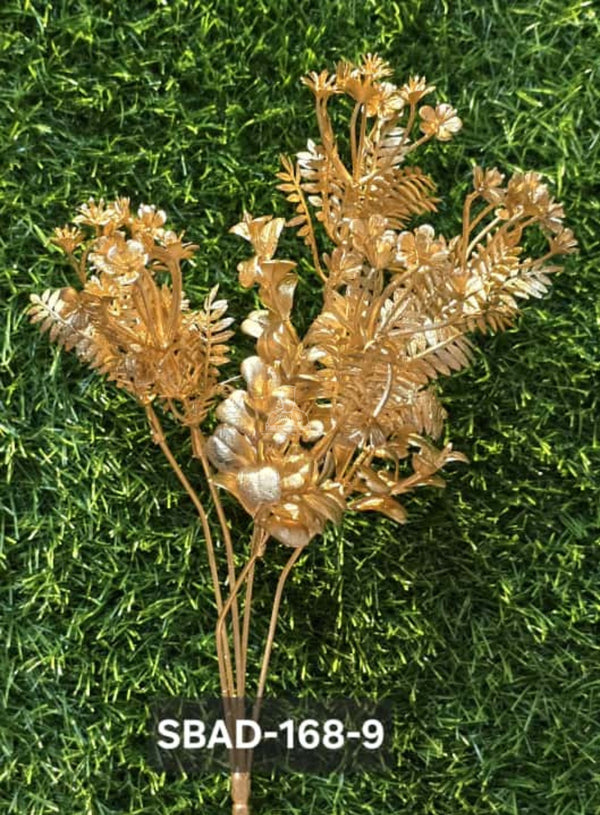 CAKE DECOR™ Metallic Gold Artificial Mixed Foliage and Filler Spray | Decorative Item For Cake Decoration- 1 Stick (SBAD-168-9)