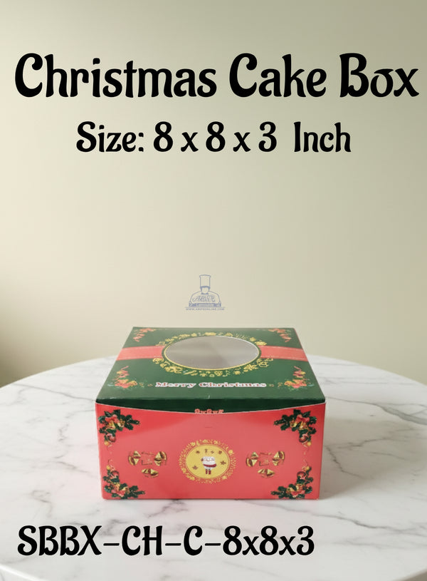 Small Christmas Cake Box | Size: 8 x 8 x 3  Inch | 10 Piece Pack - CAKE DECOR™