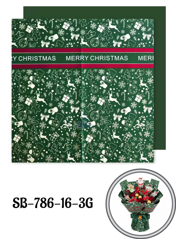 Christmas Bouquet Wrapping Sheets | Premium Wrapping Paper Christmas Design (Green3)   - CAKE DECOR™