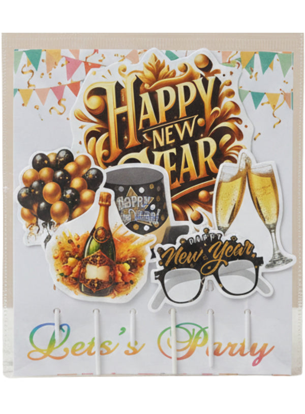CAKE DECOR™ 6 pcs Set Of New Year's Eve themed paper toppers For Cake And Cupcake - Design 03