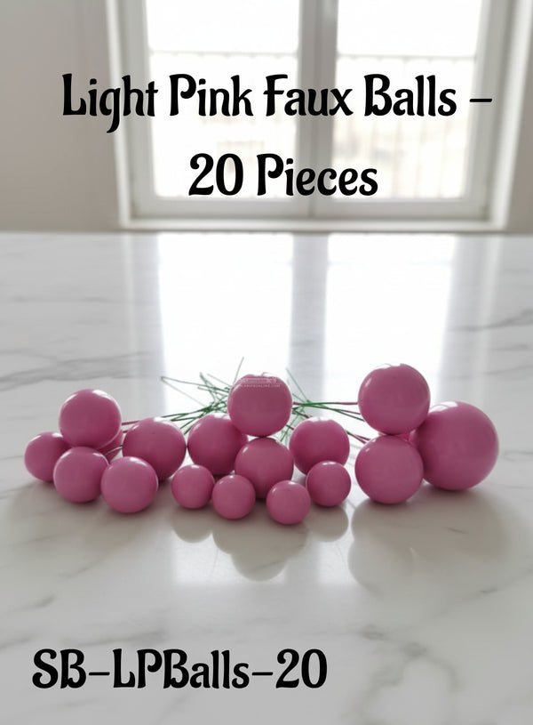 CAKE DECOR™ Light Pink Faux Balls Topper For Cake and Cupcake Decoration - 20 pcs Pack