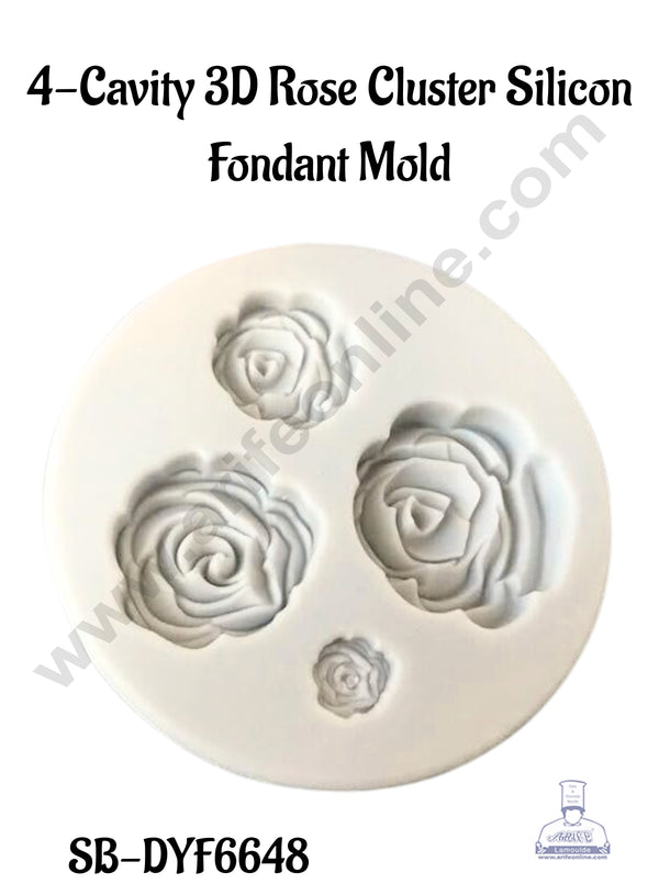 CAKE DECOR™ 4-Cavity 3D Rose Cluster Silicon Fondant Mold │SB-DYF6648│
