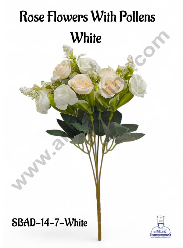 White Rose Flower With Pollens Artificial Flower bunch For Cake Decoration – ( 1 Bunch ) Cake Decor™