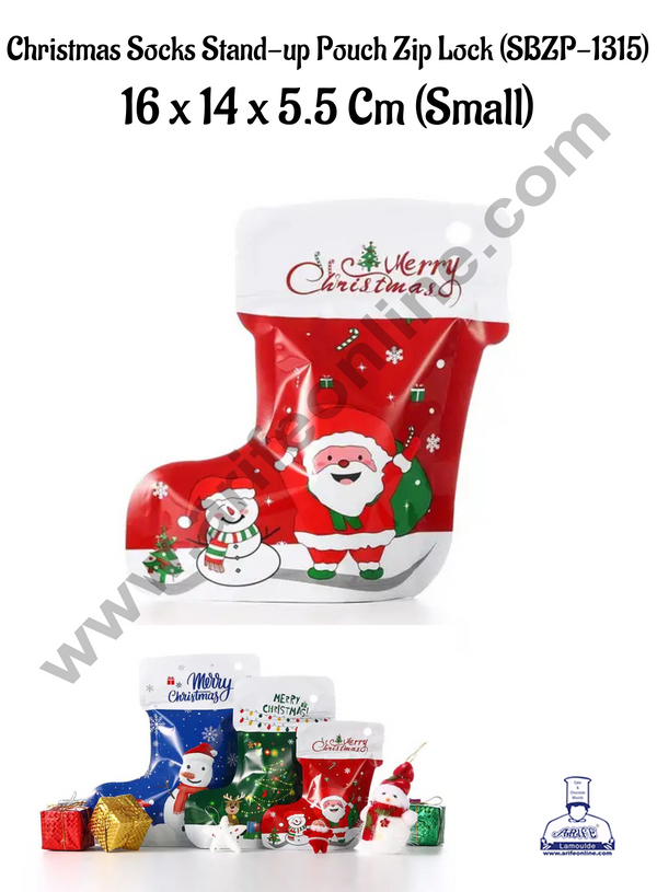 CAKE DECOR™ Christmas Socks Stand-up Pouch Zip Lock Small (16 X 14 X 5.5 CM )(SBZP-1315) - 1 Piece