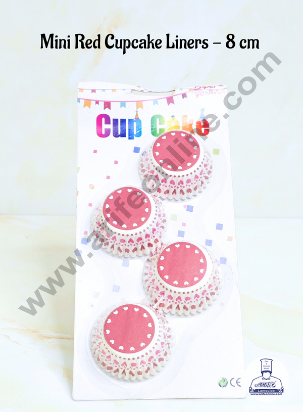 Cake Decor™ Mini Red Design Cupcake Liner - 8 cm | Baking Cups | Cupcake Mold Paper | Muffin Paper | 100 pcs Pack