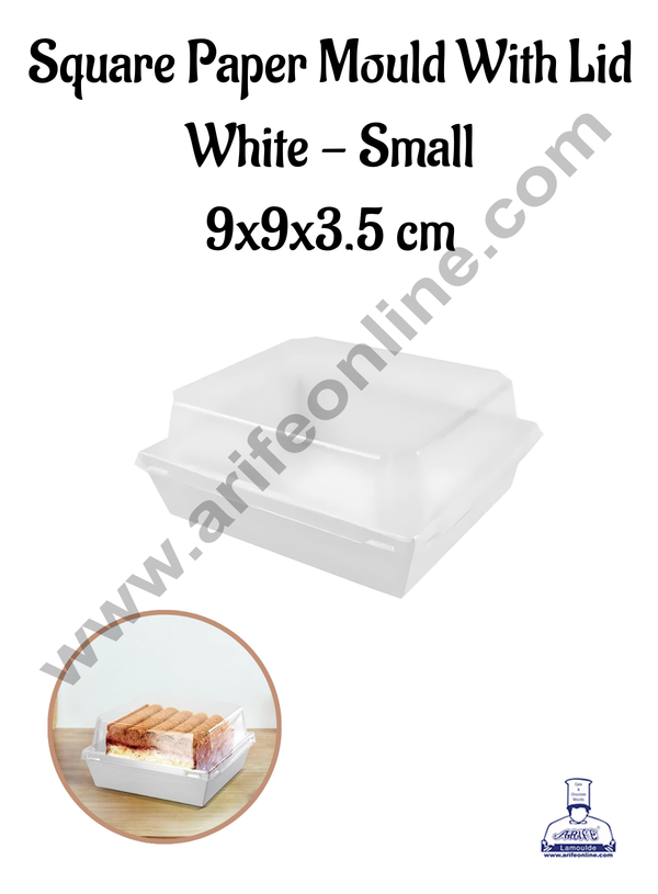 CAKE DECOR™ Square Shape Paper Moulds With Lid - White- Small (10 Pcs Pack)