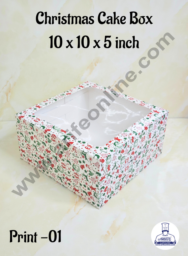 CAKE DECOR™  White  Christmas design 1 kg Cake Box (10 x 10 x 5 inch)| Print-01 | Big - 10 Pcs Pack