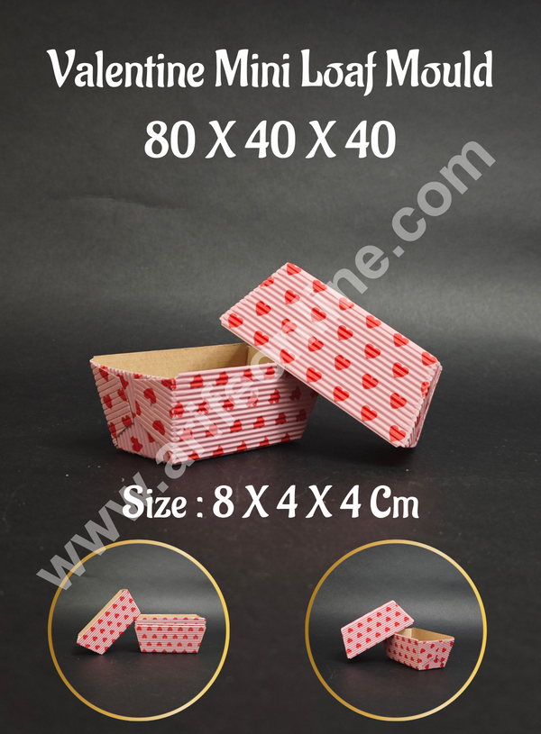 CAKE DECOR™ Valentine Theme Mini Loaf Liner | Bake & Serve Paper Baking Mould (80 X 40 X 40)(10 Pc Pack)